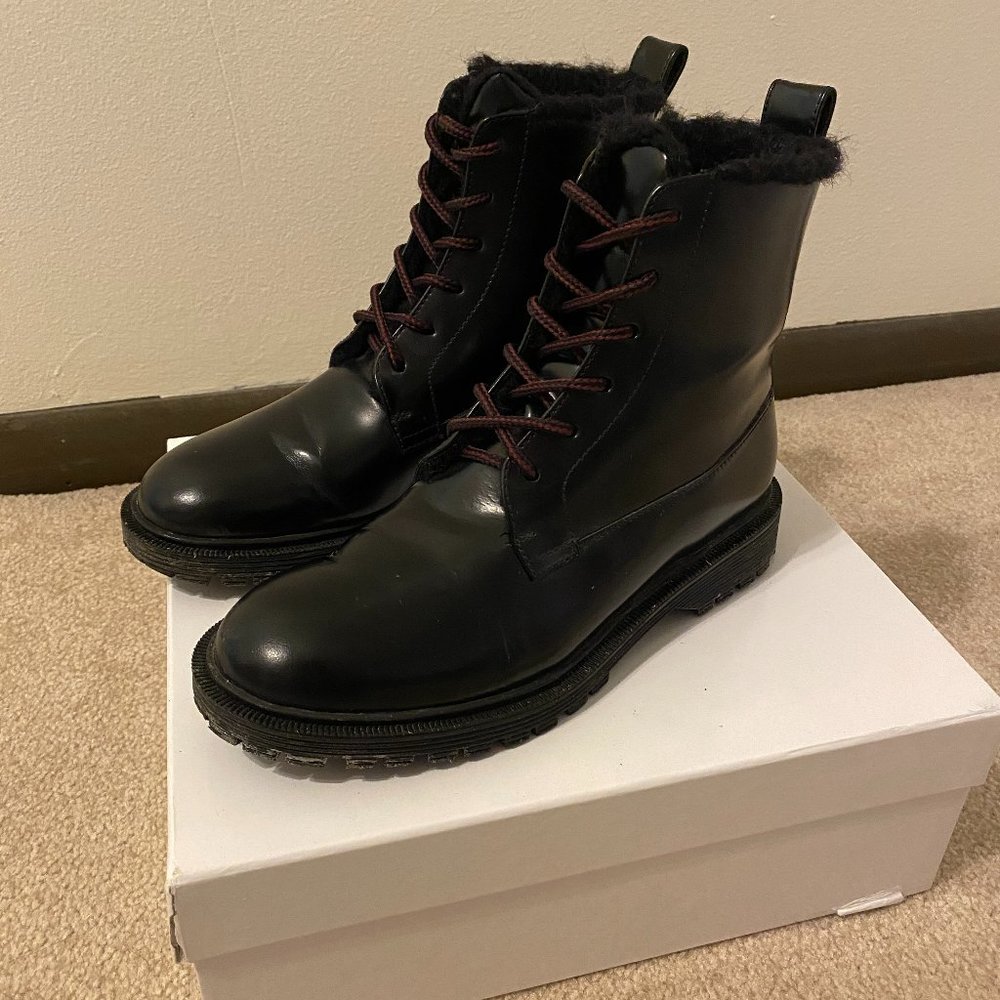 & Other Stories Black Contrast Lace UP Lined Snow Leather Boots Anti-Slip 38